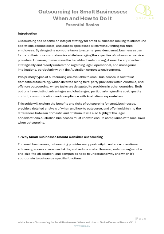 White Paper: Outsourcing for Small Businesses: When and How to Do It