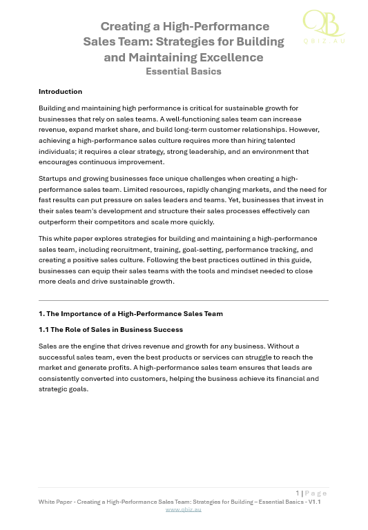 White Paper: Creating a High-Performance Sales Team
