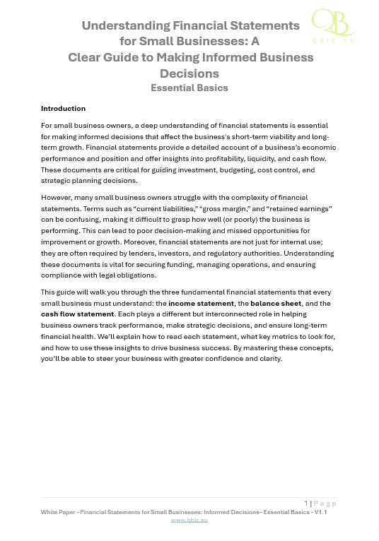 White Paper: Understanding Financial Statements for Small Businesses