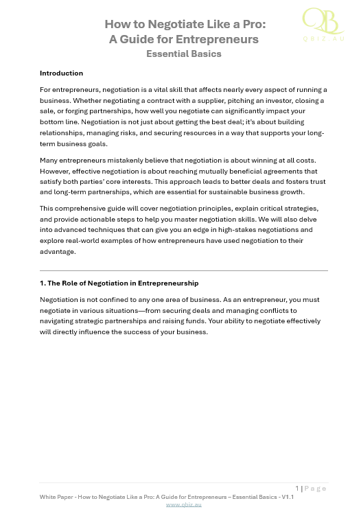 White Paper: How to Negotiate Like a Pro: A Guide for Entrepreneurs
