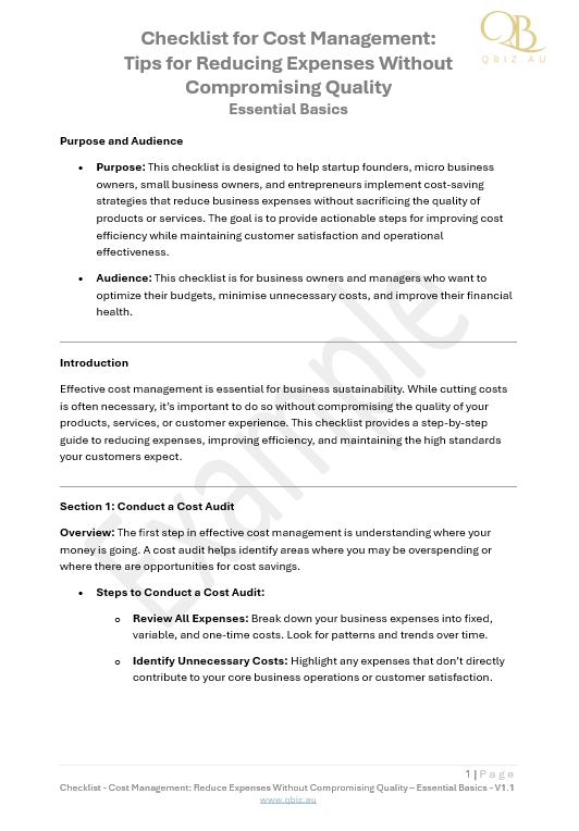 Checklist for Cost Management:  Tips for Reducing Expenses Without Compromising Quality