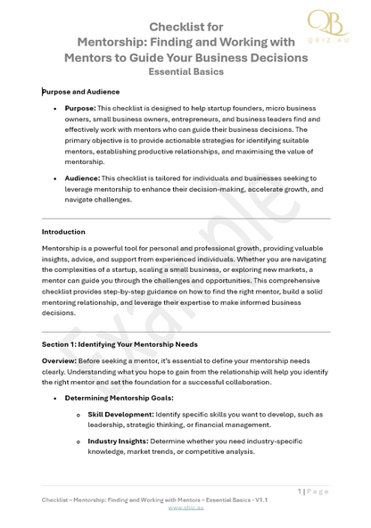 Checklist for Mentorship: Finding and Working with Mentors to Guide Your Business Decisions