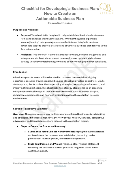 Checklist for Developing a Business Plan: How to Create an Actionable Business Plan