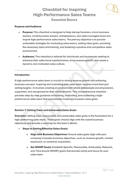 Checklist for Inspiring High-Performance Sales Teams