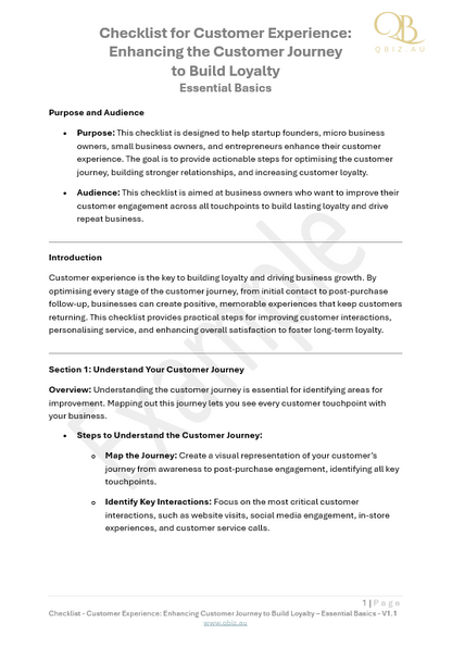 Checklist for Customer Experience:  Enhancing the Customer Journey  to Build Loyalty