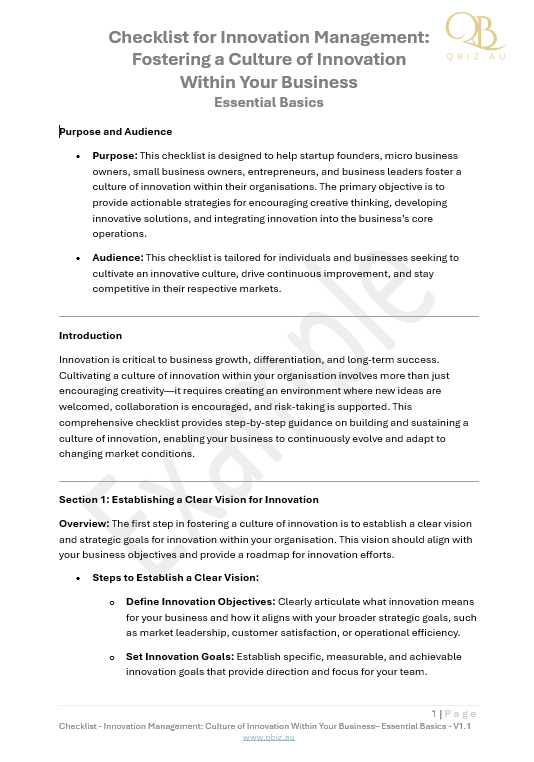 Checklist for Innovation Management: Fostering a Culture of Innovation Within Your Business