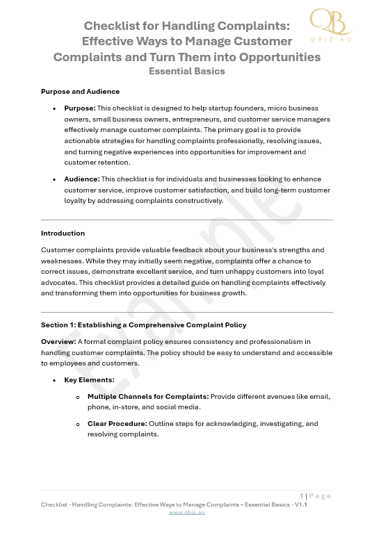 Checklist for Handling Complaints: Effective Ways to Manage Customer Complaints and Turn Them into Opportunities