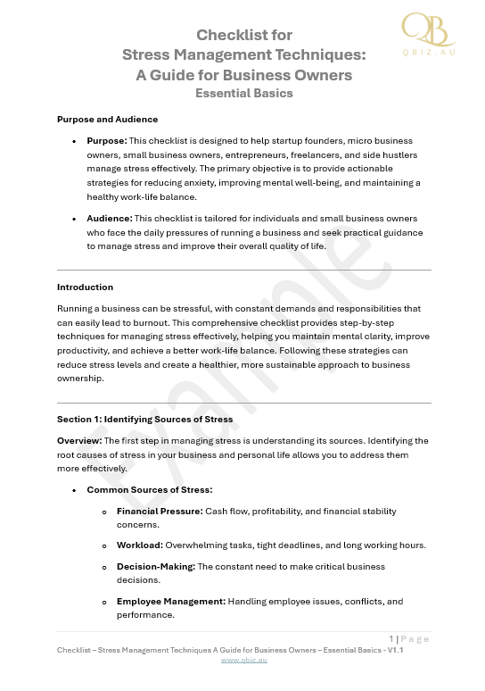 Checklist for Stress Management: Techniques for Managing Stress as a Business Owner