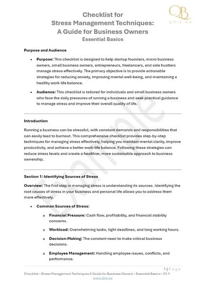 Checklist for Stress Management: Techniques for Managing Stress as a Business Owner