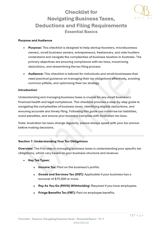 Checklist for Taxation Navigating Business Taxes, Deductions, and Filing Requirements