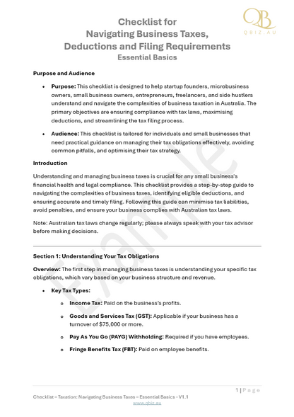 Checklist for Taxation Navigating Business Taxes, Deductions, and Filing Requirements
