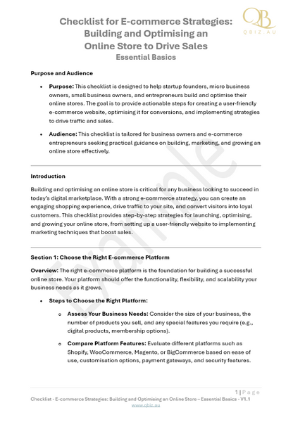 Checklist for E-commerce Strategies: Building and Optimising an Online Store to Drive Sales