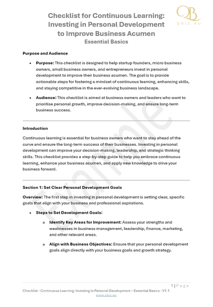 Checklist for Continuous Learning: Investing in Personal Development to Improve Business Acumen