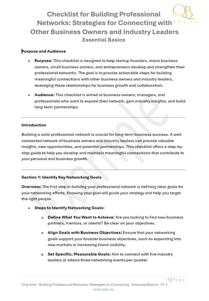 Checklist for Building Professional  Networks: Strategies for Connecting with  Other Business Owners and Industry Leaders