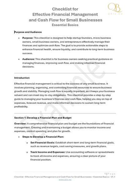 Checklist for Effective Financial Management and Cash Flow for Small Businesses