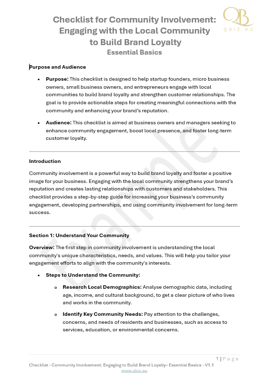 Checklist for Community Involvement:  Engaging with the Local Community  to Build Brand Loyalty