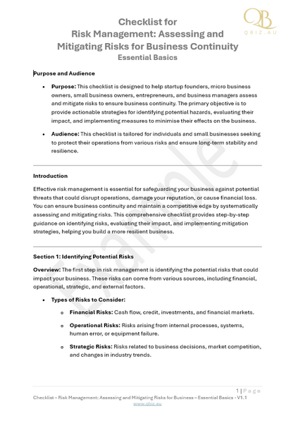 Checklist for Risk Management: Assessing and Mitigating Risks to Ensure Business Continuity