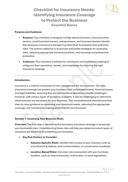 Checklist Of Coverage Checklist: Identify & Secure the Right Business Insurance – $4.99 – Qbiz.AU