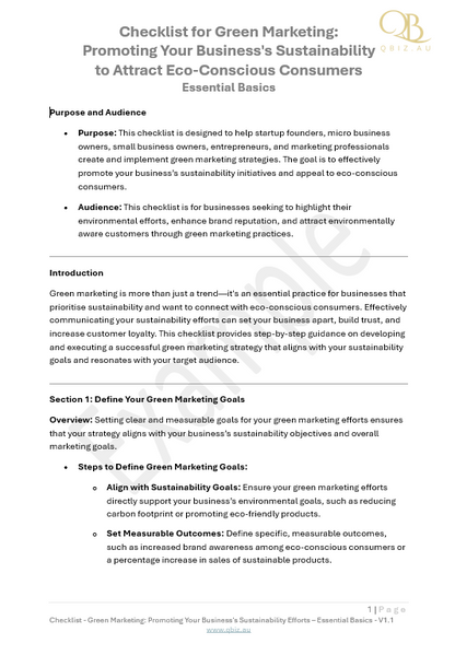 Checklist for Green Marketing: Promoting Your Business's Sustainability Efforts to Attract Eco-Conscious Consumers