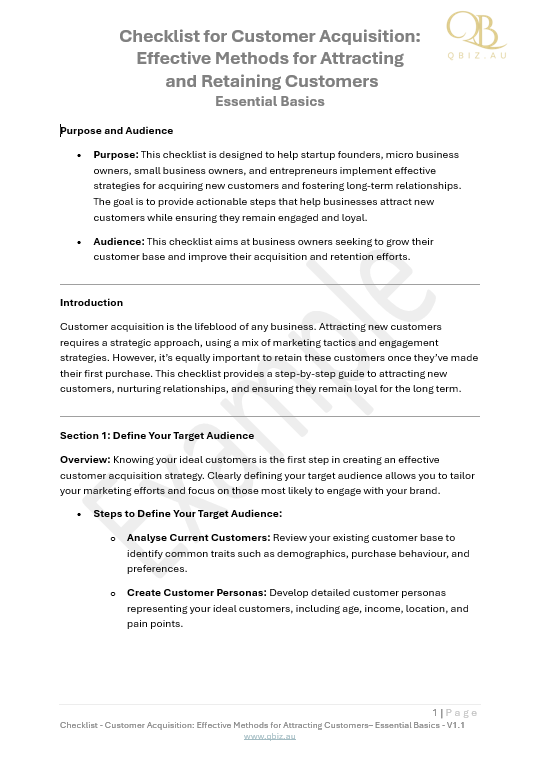 Checklist for Customer Acquisition:  Effective Methods for Attracting  and Retaining Customers