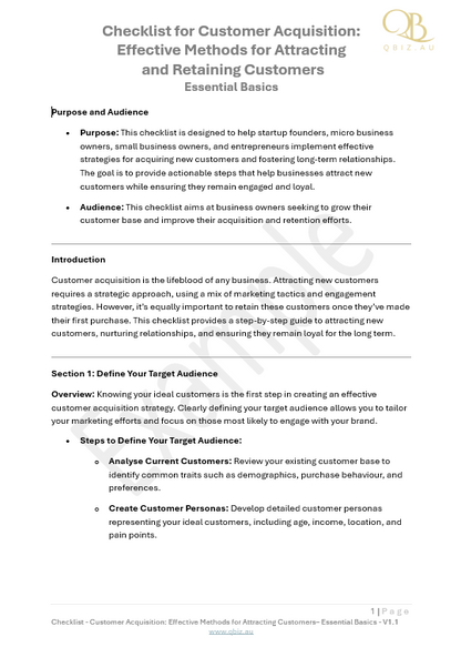 Checklist for Customer Acquisition:  Effective Methods for Attracting  and Retaining Customers