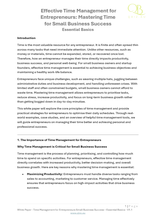 White Paper: Effective Time Management for Entrepreneurs