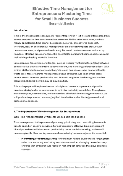 White Paper: Effective Time Management for Entrepreneurs