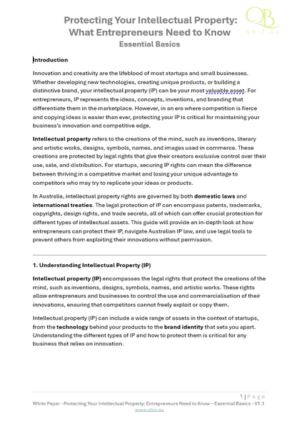 White Paper: Protecting Your Intellectual Property: What Entrepreneurs Need to Know